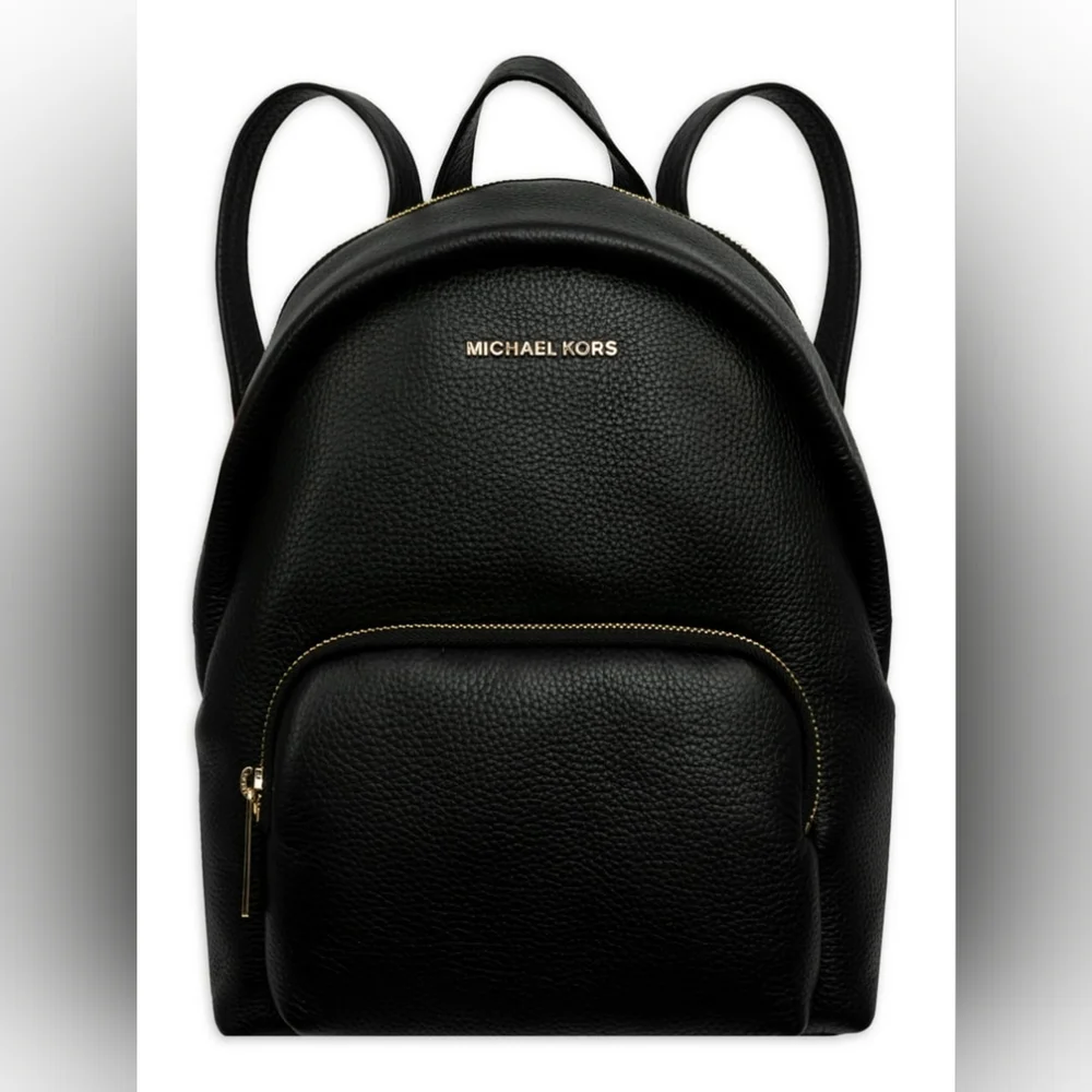 Michael Kors Black Pebbled Leather Backpack with Gold Hardware
